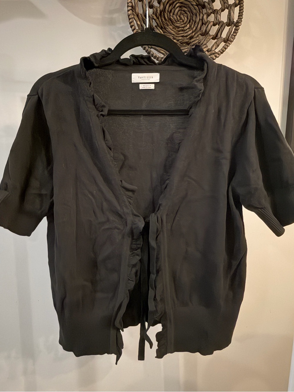 Van Heusen Black Short-Sleeve cotton Cardigan with Tie Front - medium